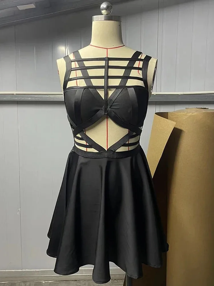 2024 New Vintage Gothic Sexy Corset Dress Women Retro Streetwear Hollow Out Criss-cross A-line Dress Alt Grunge Elf Girl Dresses