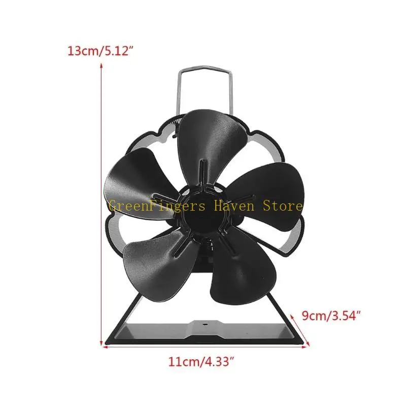 F68D 5 شفرة سوداء موقد مروحة سبائك الألومنيوم صامت كفاءة توزيع الحرارة الموقد مروحة سجل الخشب الموقد التدفئة مروحة