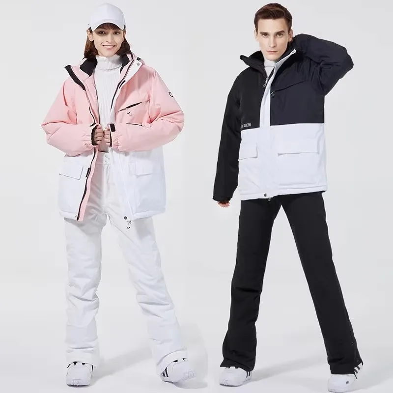 Windproof and Waterproof Ski Suit for Men and Women, Splicing Snow Jacket, Warm Snowboard Pants, Alpine Pants, Winter