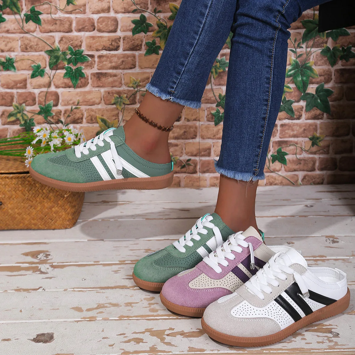 Women Mules Shoes Sports Round Toe Flat Female Footwear Casual Sneakers Clogs Platform Summer Slip on Creeper Baotou Slippers