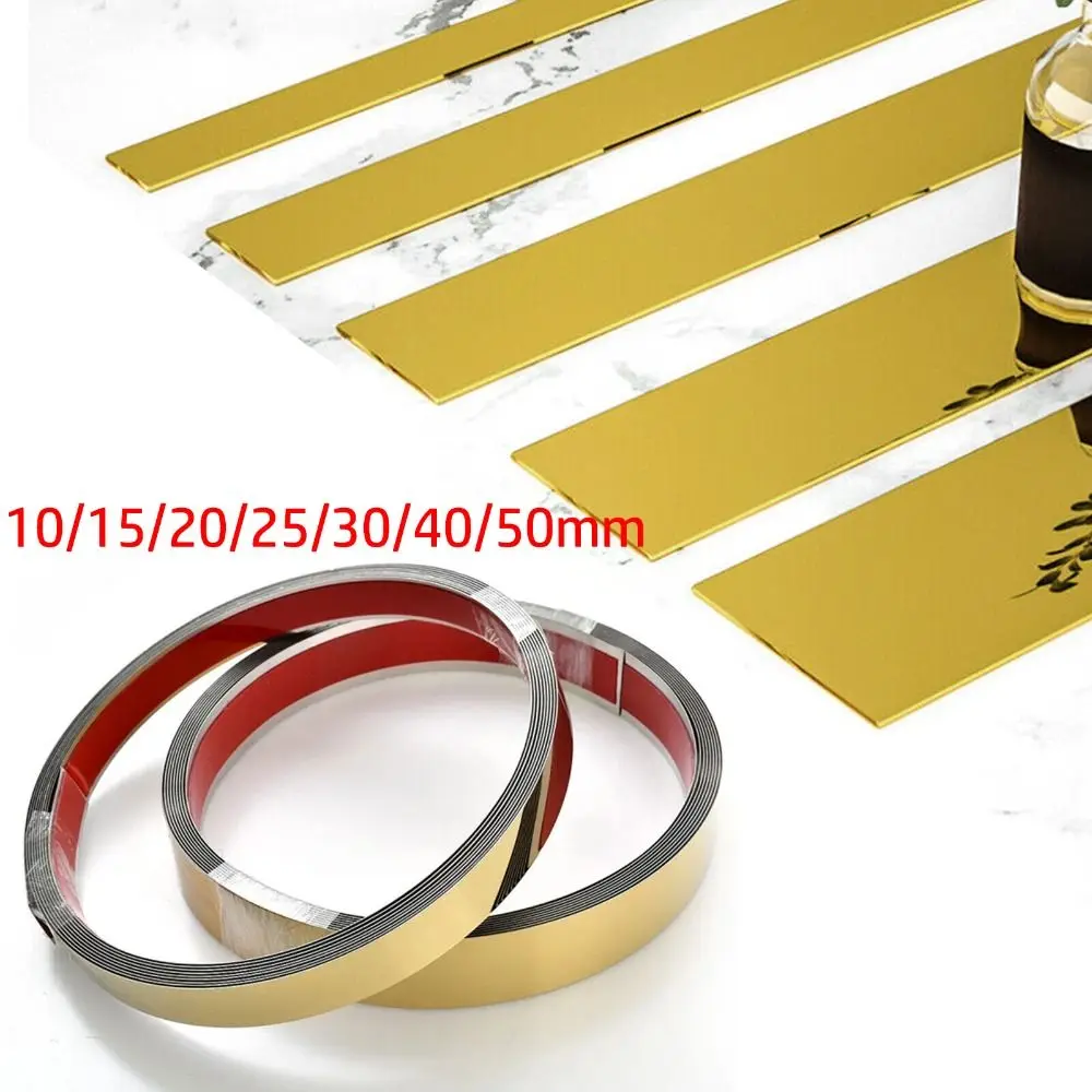New 5M Mirror Wall Sticker Stainless Steel Self-adhesive Decorative Lines Strip Gold Wall Ceiling Edge Strip Living Room Decor