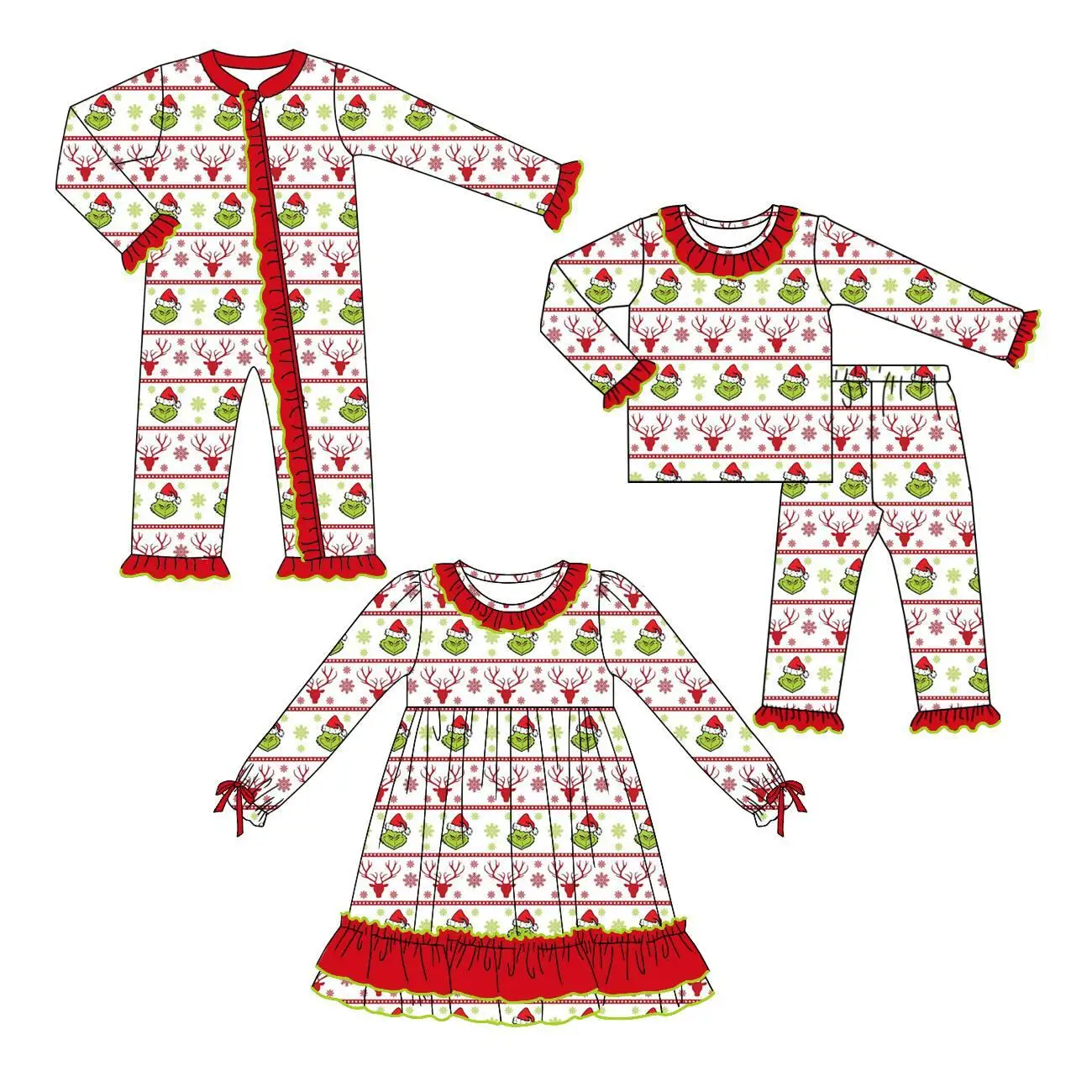 

Boutique children's clothes Christmas long-sleeved lace cartoon deer print trousers lace boys and girls swt baby zipper jumpsuit