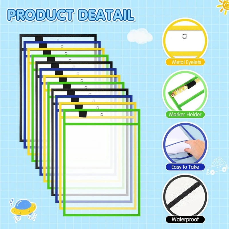 28 قطعة حامل ملاحظات العمل جيب حقيبة ملفات بلاستيكية جافة محو الأكمام لتنظيم مكتب المعلم D