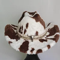 Winter rabbit fur cowboy hat 7.5 cm western cowboy fedora men and women's Panama fashion travel party hat warm cowboy hat - Image 2