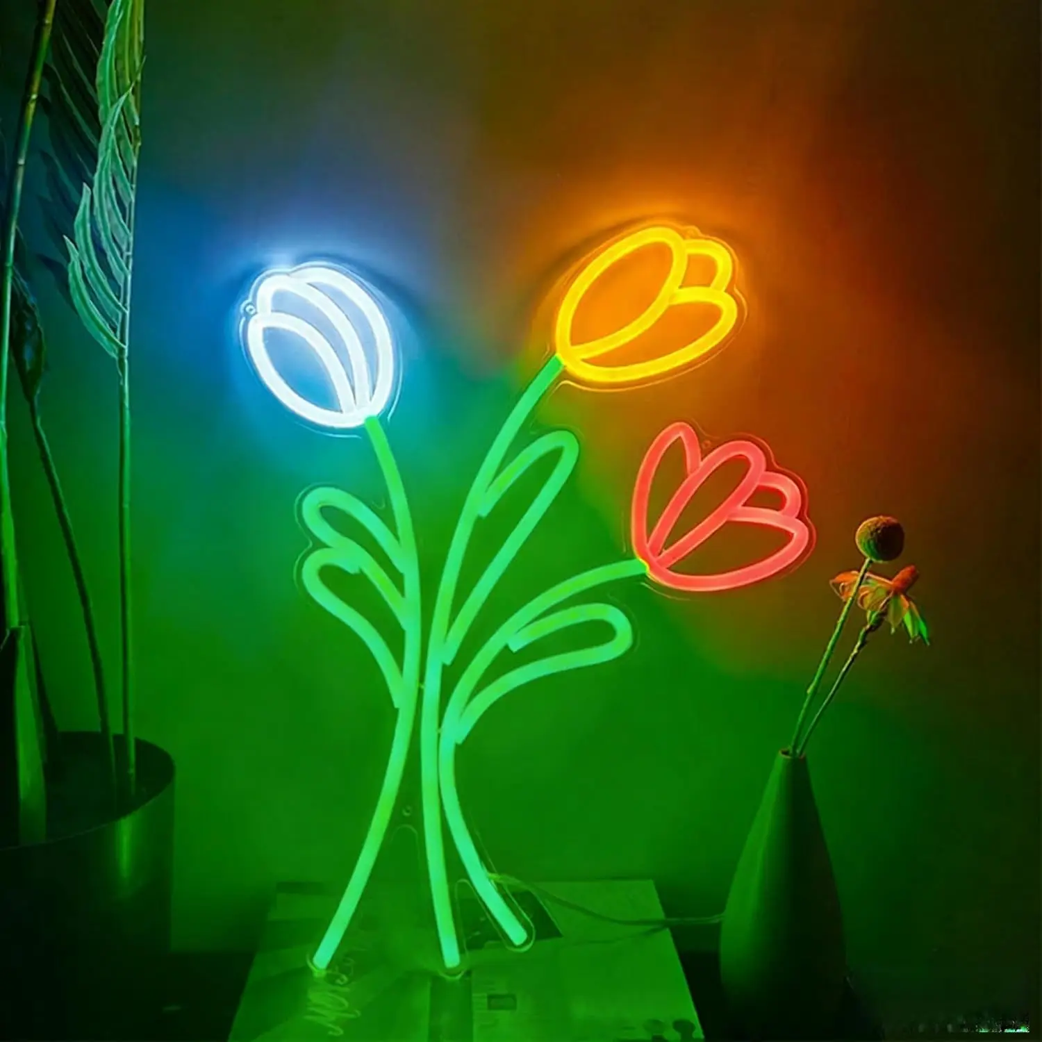 Tulip Flower LED Neon Sign USB Powered Neon Light for Gaming Room Bedroom Garden Shop Party Aesthetic Decor Christmas Gift