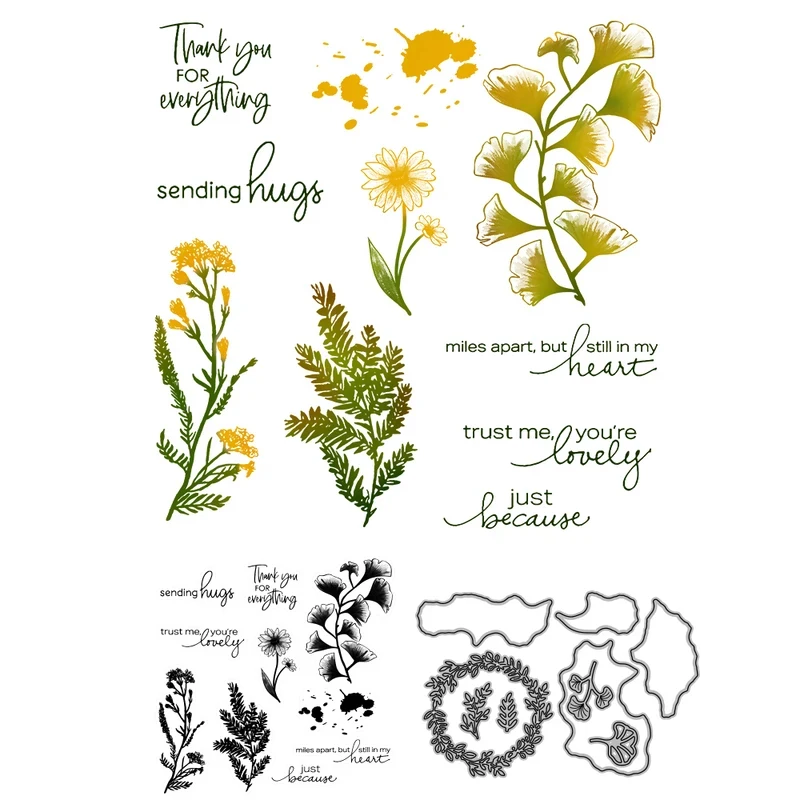 Various Flowers Cutting Dies Clear Stamp Blooming Spring DIY Scrapbooking Metal Dies Cut And Stamps Sets For Cards 4