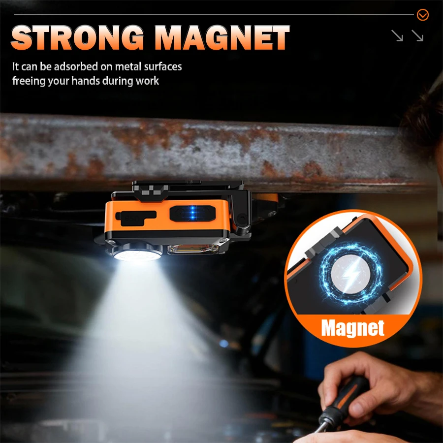 COB-LED-Scheinwerfer, Induktions-Stirnlampe mit winkelverstellbarem 7-Beleuchtungsmodi, wiederaufladbarer magnetischer Sensor-Stirnlampe für den Außenbereich