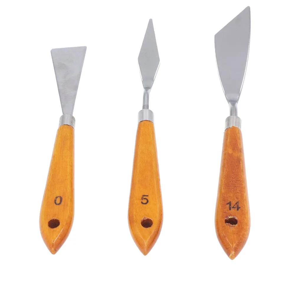 3pcs Premium Stainless Steel Palette Painting tool Brown Finish Hangable Art Painting Spatula Color Mixing Scraper Art Tools