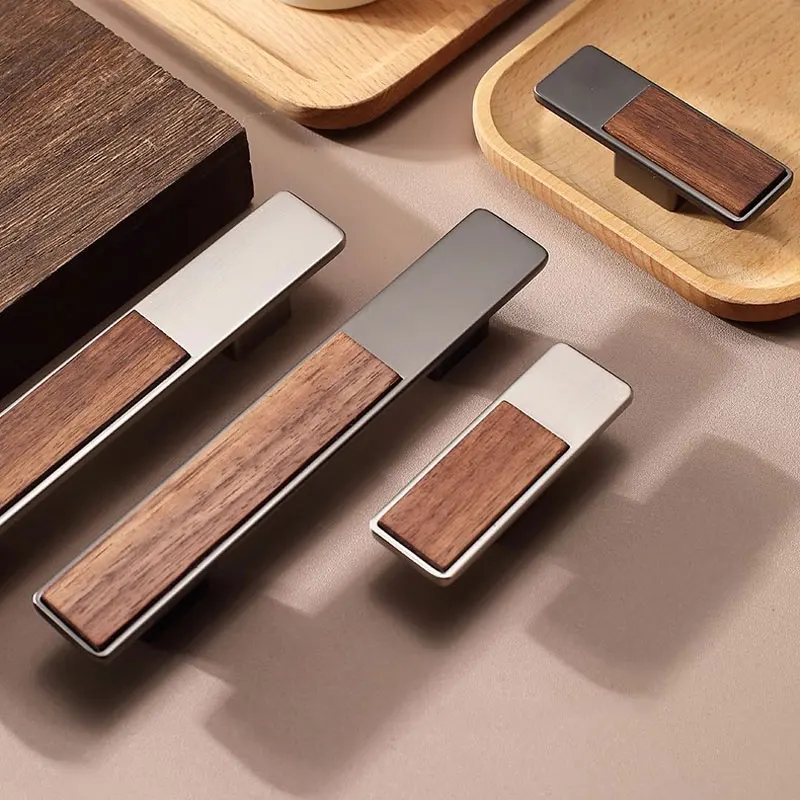 Black Walnut Handles for Cabinets and Drawers Creative Wooden Wardrobe Pulls Square Cupboard Knobs Zinc Alloy Furniture Hardware