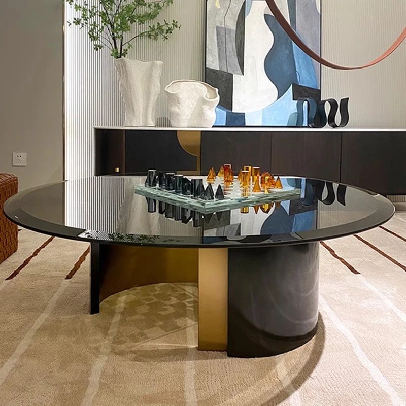 

Italian Tempered Glass Round Coffee Table Modern Minimalist Living Room Designer's Creative High - End Tea Tables Furniture FYCT