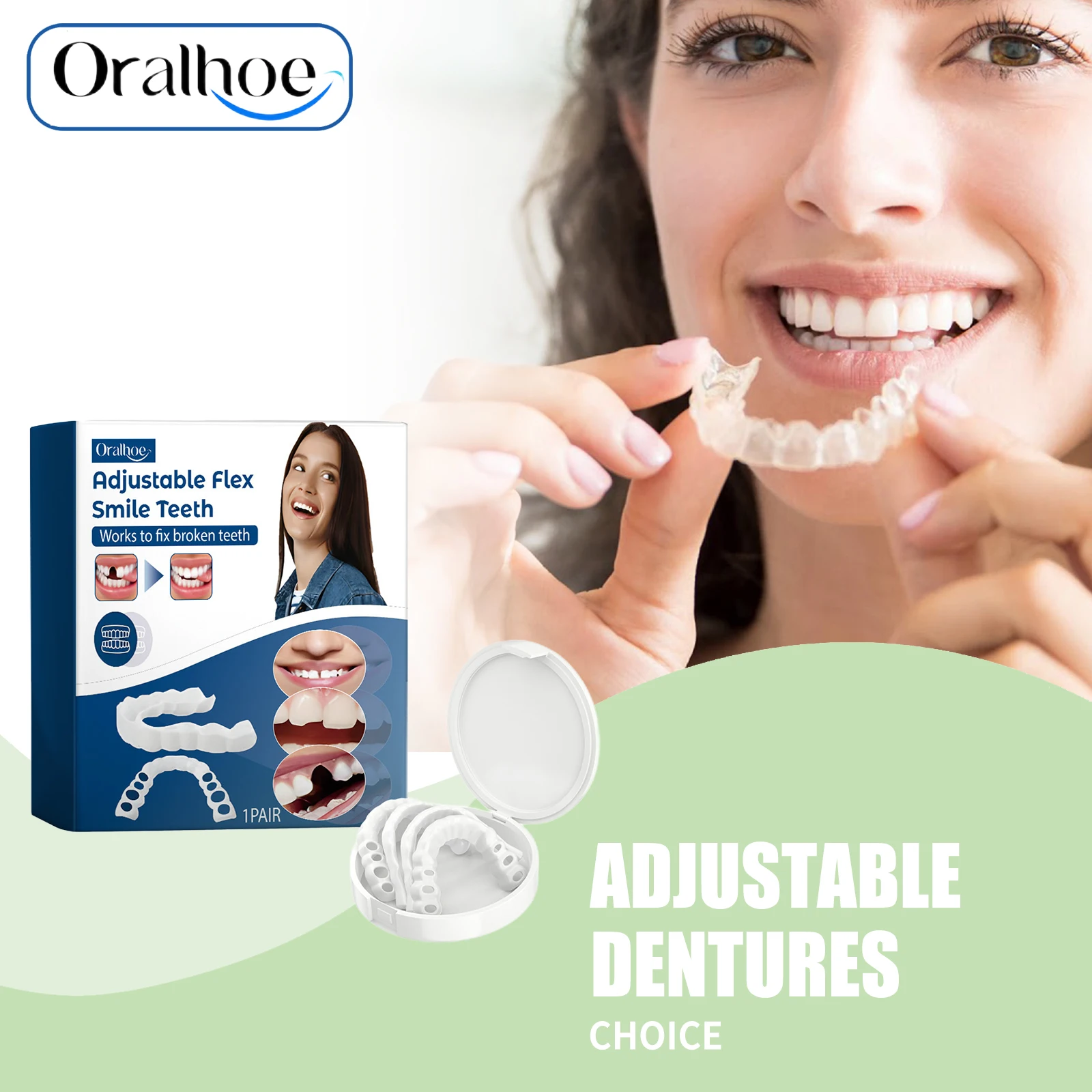 Adjustable Snap On Dentures For Missing Teeth Filling Repair Broken Reduce Interdental Spaces Upper and Lower Fake Dental Braces