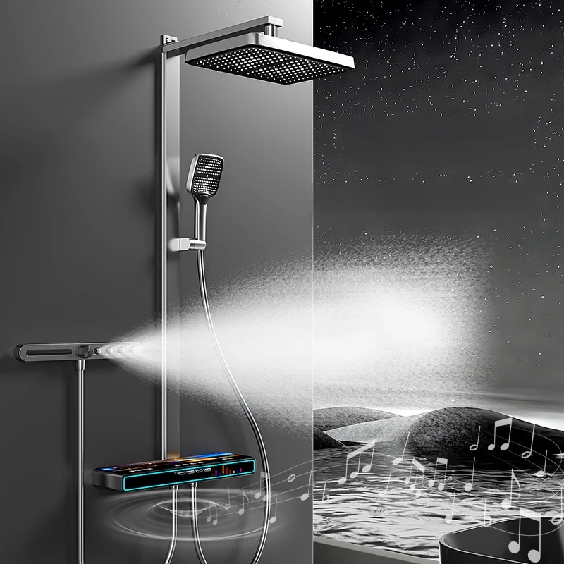 

er-1246B Smart Music LED Contemporary Dual-Handle Brass Bathroom Faucet Set with Rain Jet and Bathtub Faucet Polished Finish*