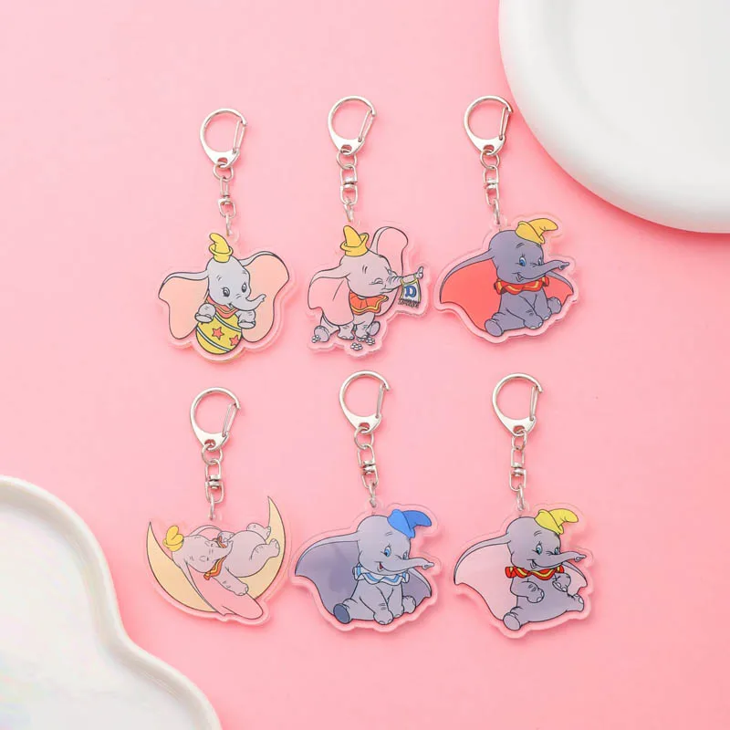 Cartoon Dumbo Anime Acrylic Key Chains Accessaries Funny Pendant Cute Creative Schoolbag Charms Car keychain Friends Fans Gifts