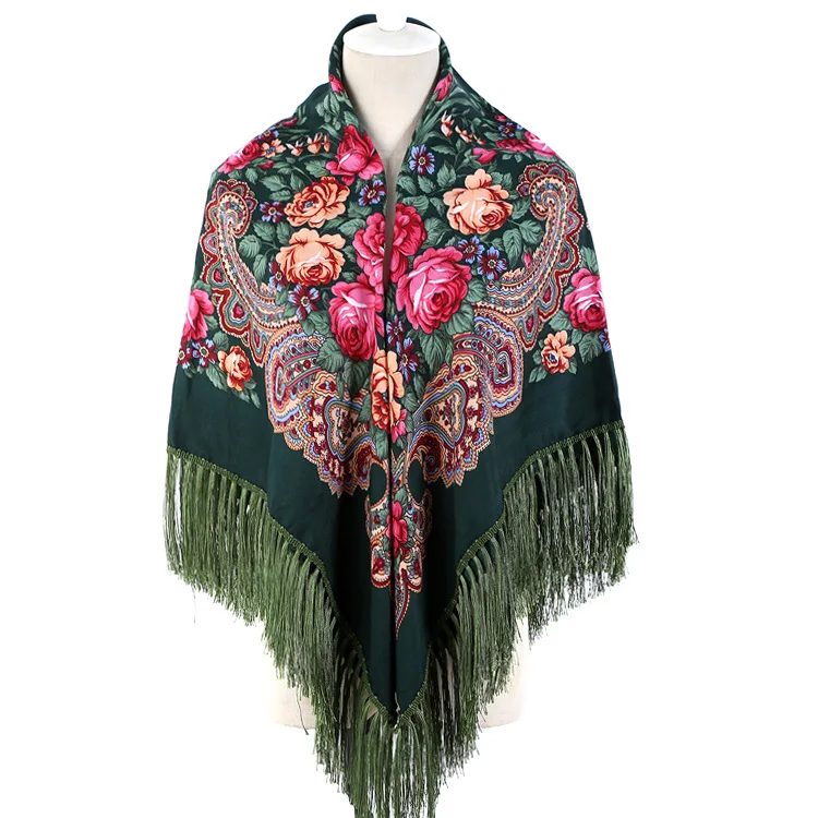 Russian Cloak Large Flower Printed Generous Scarf Women's Shawl Warm Autumn Winter multi-function Scarf Ponchos Capes Red