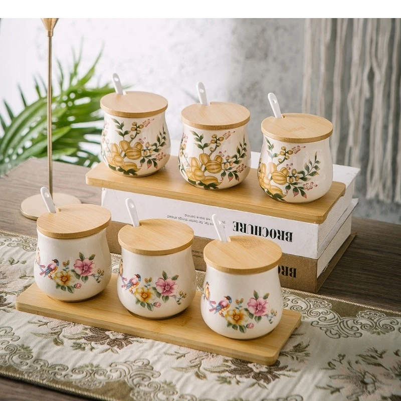 

American Retro Ceramic Spice Jar Set Restaurant Kitchen Seasoning Storage Home Salt and Pepper