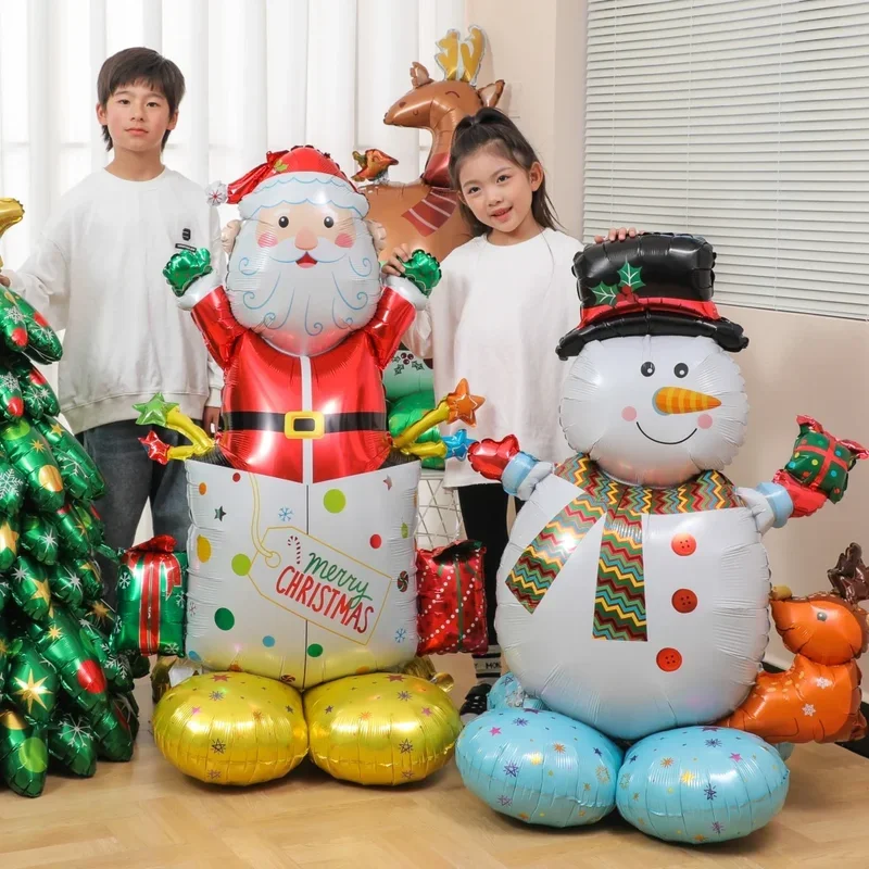 

1PCS Stand Pedestal Christmas Balloons Santa Claus Snowman Elk Stocking Foil Balloon Christmas Decorations for Home Navidad 2024