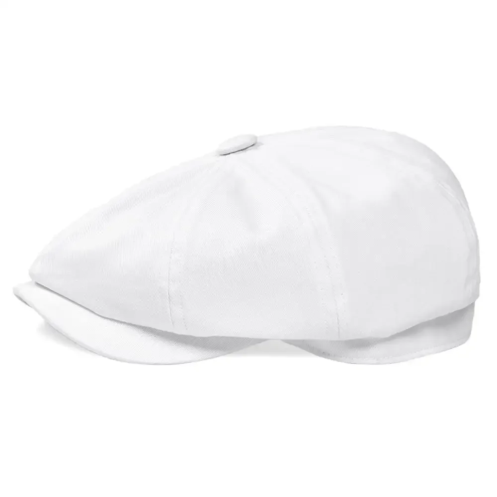 

White Twill Cotton Newsboy Cap for Men Women Classic Cabbies Driver Apple Caps Gatsby Flat Hat Baker Boy Headpiece 003