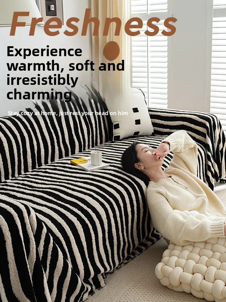 

Modern Luxury Plaid Sofa Cover Cloth Winter Warm Anti-Slip Full Wrap Plu Sofa Blanket One Whole Cuion Cover for Autumn Wi...