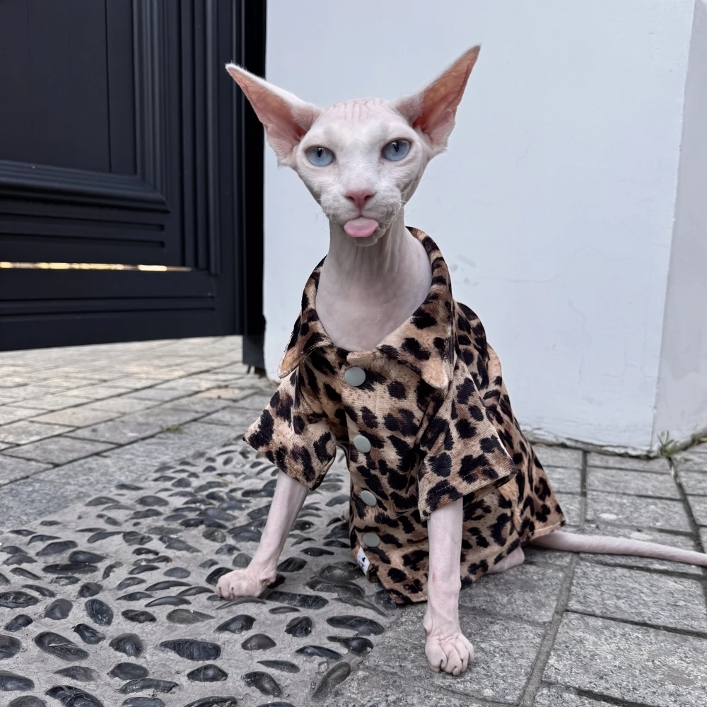 Cat Clothes Summer Leopard Shirt for Sphynx Cat Relaxed Fit Blouse For Kittens Street photography Over Size Coat for Devon Rex