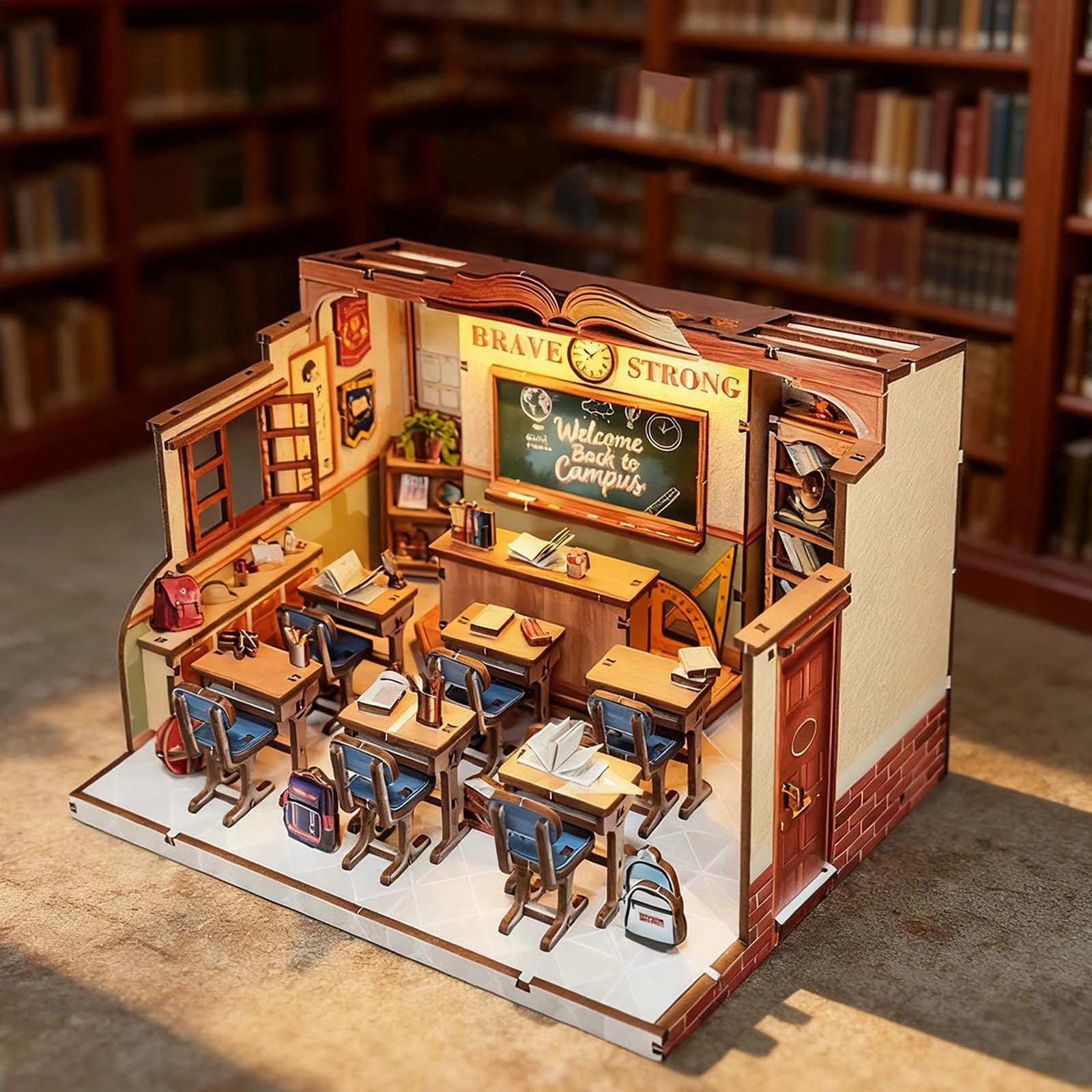 DIY Houten The Classroom Casa Miniatuur Model Kits Student Dagen Poppenhuis met Meubels 3D Puzzel voor Vrienden Verjaardagscadeaus