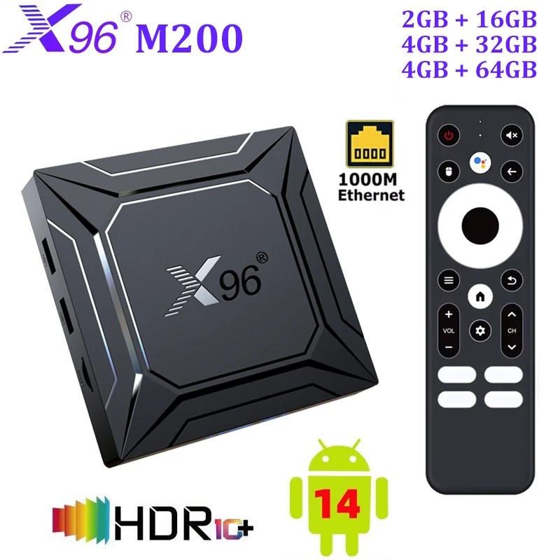 X96 M200 ТВ-приставка Android 14 4G 64G Amlogic S905A 1000M LAN AV1 BT 2,4G и 5G Dual Wifi Al-SR Smart Video Media Player Set Top Box