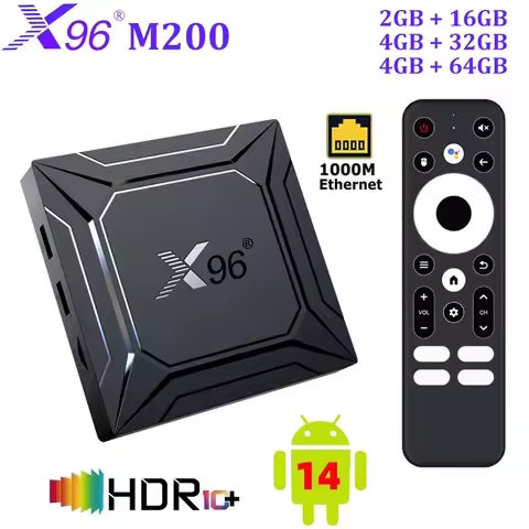 X96 M200 TV BOX Android 14 4G 64G Amlogic S905A 1000M LAN AV1 BT 2.4G&amp;5G Dual Wifi Al-SR Smart Video Media Player Set Top Box
