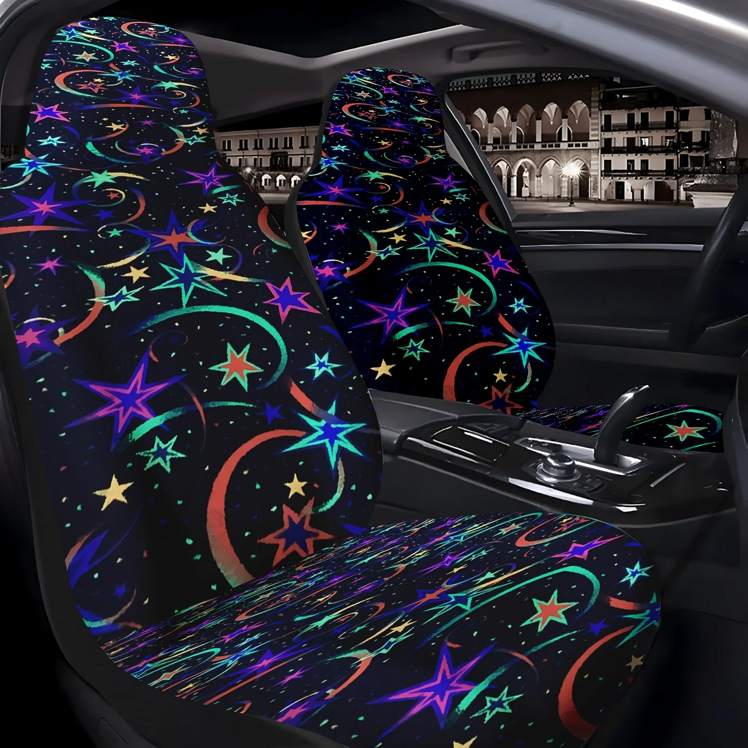 2pcs Colorful Star Pattern Car Seat Covers, Cute Car Interior Seat Accessories Front Seat Protectors For Cars, Trucks, Vans, SUV