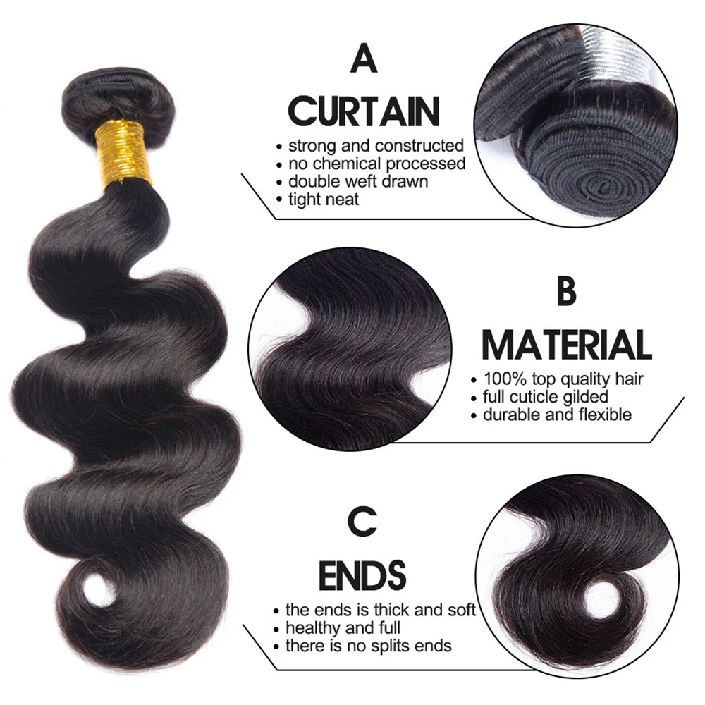 Megeen True To Length brasiliano 12A fasci di capelli umani dell'onda del corpo tessere le estensioni dei capelli 1 Bundles Deal 95-100g 1B capelli Remy neri