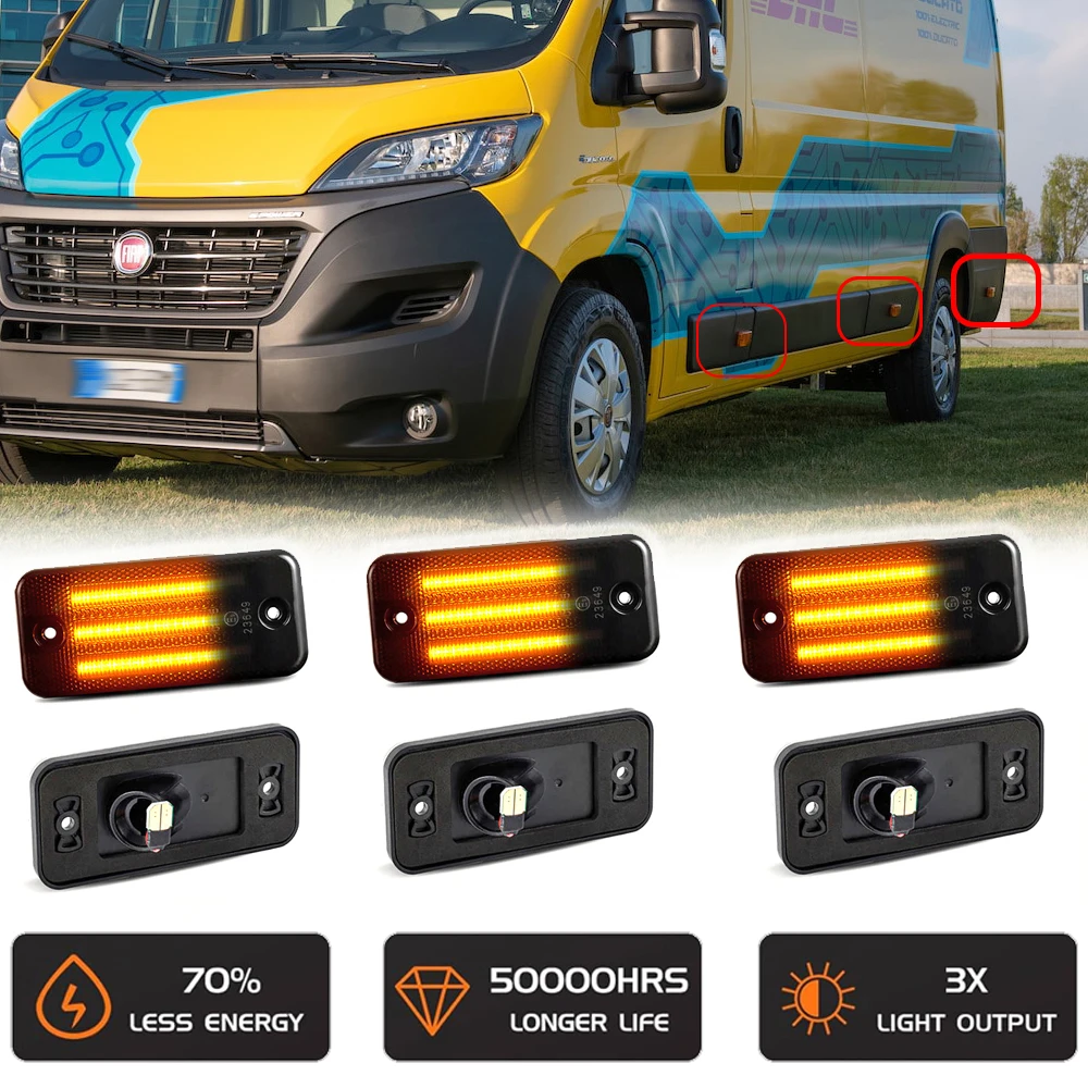 2/6Pcs LED Flashing Side Marker Light for Iveco EuroTrakker Stralis EuroTech MH EuroStar Diesel Daily Fiat Ducato Jeep Cherokee