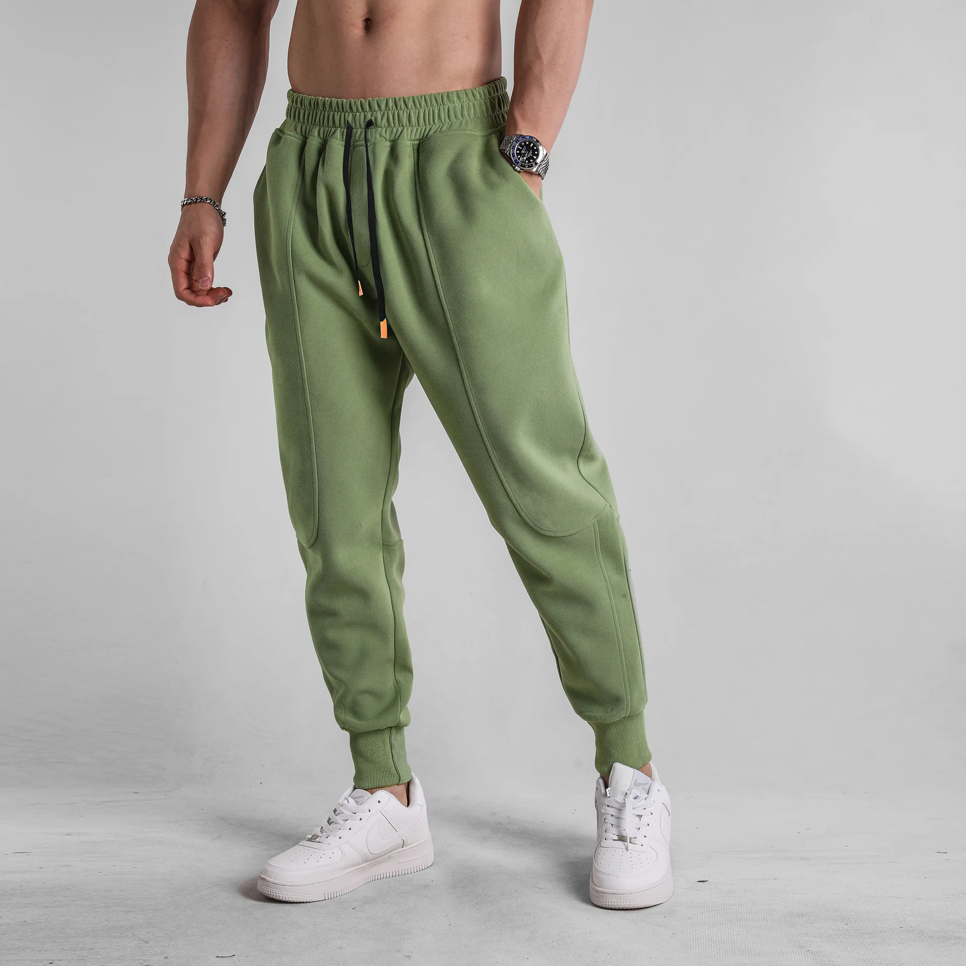 

Big Size Men Sweatpants Spring Autumn Casual Running Jogger Pants String Banding Solid Color Sportswear Cotton Loose Trousers