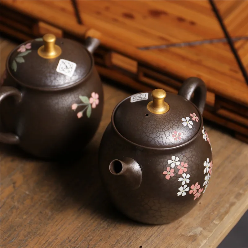 Japanese Smooth Burning Teapot Zhaolong Hand-Made Black Tianmu Gold Button Urgent Pot