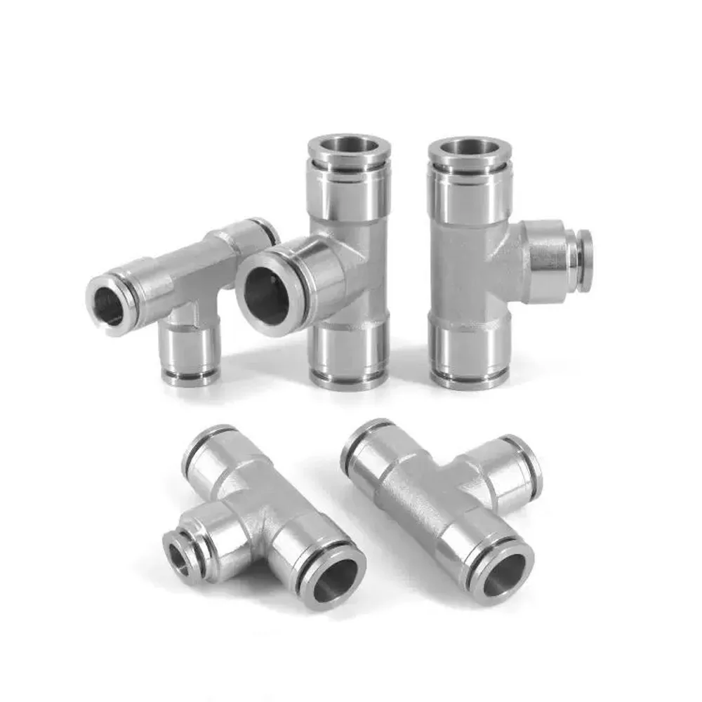 304 Stainless Steel Pneumatic Quick Connector 3-way T-shaped Variable Diameter Connector PE PEG Air PU Hose 10 12 14 16mm 8-6-8