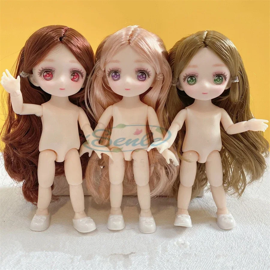 16/23CM BJD Doll 13 Joint Movable Dolls Colored Eyeballs Female Nude Soft Hair with Shoes Girl DIY Toys Birthday Gift