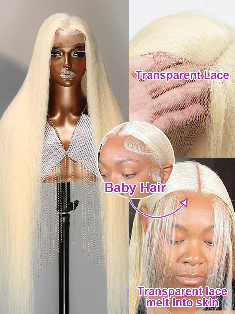 40 Inch 13x6 HD Transparent 613 Blonde Lace Frontal Human Hair Wigs Brazilian Color Bone Straight 13x4 Lace Front Wigs For Women