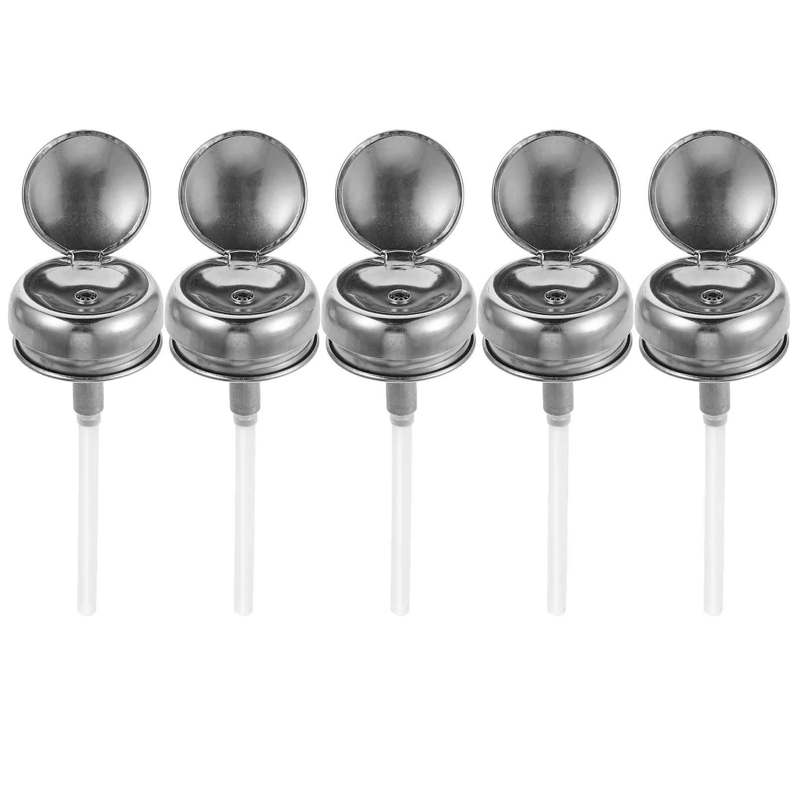 5Pcs Stainless Steel Aluminum Push Down Pump Bottle Cap Alcohol Dispenser Lid Refillable for Cleaning Supplies Lab Beauty Makeup view 3