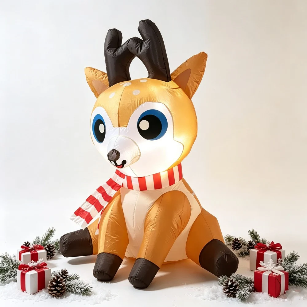 1.5M/5FT Christmas Inflatable Sitting Reindeer Decoration with LED Lights,For Patio Garden Indoor Holiday Xmas Lawn Decor