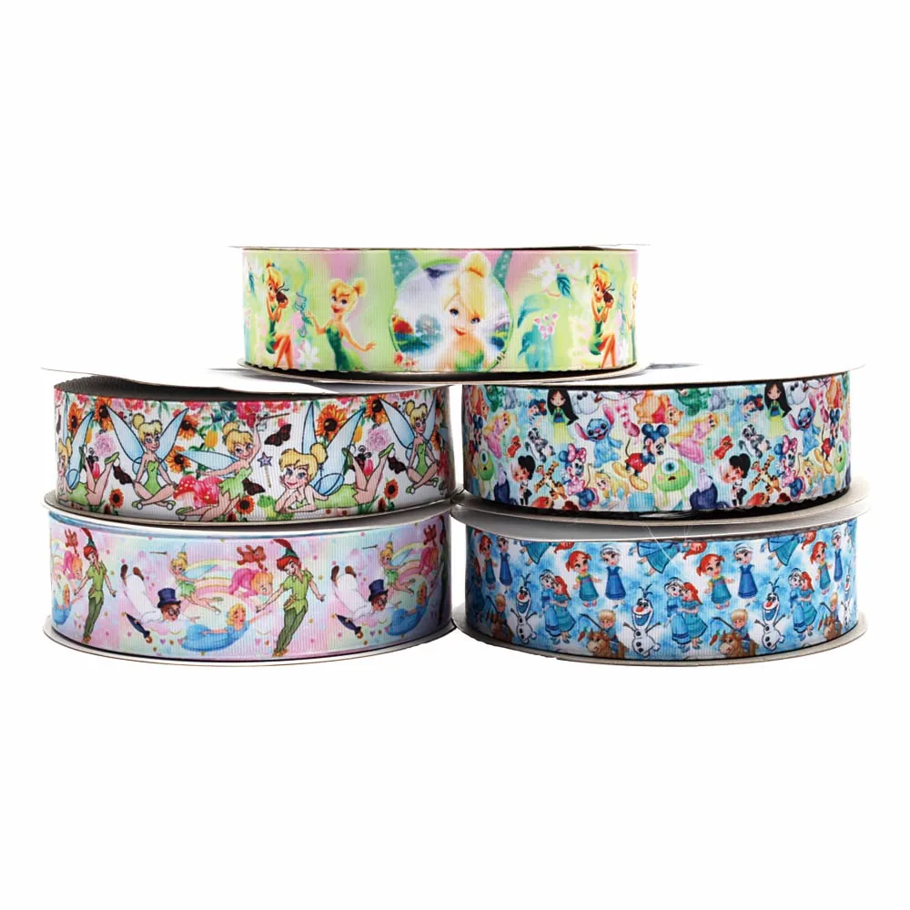 10yards Disney Princess TinkerBell Frozen Cartoon Grosgrain Ribbon for Hairbows DIY Sewing Accessories Sewing Craft Materials