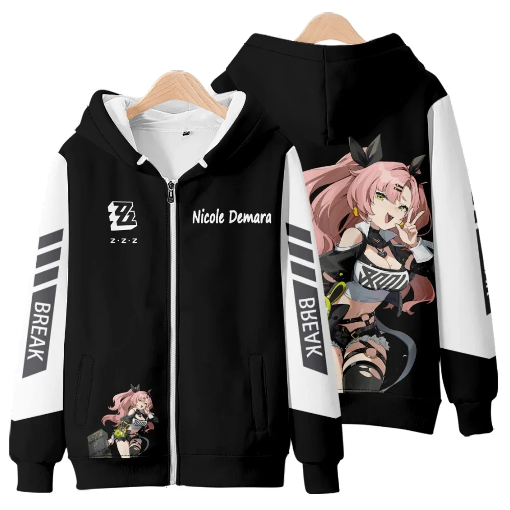 Jogo quente zenless zona zero impressão 3d zip up moletom com capuz feminino/masculino zz zzzero cosplay zíper jaqueta com capuz agasalho casual