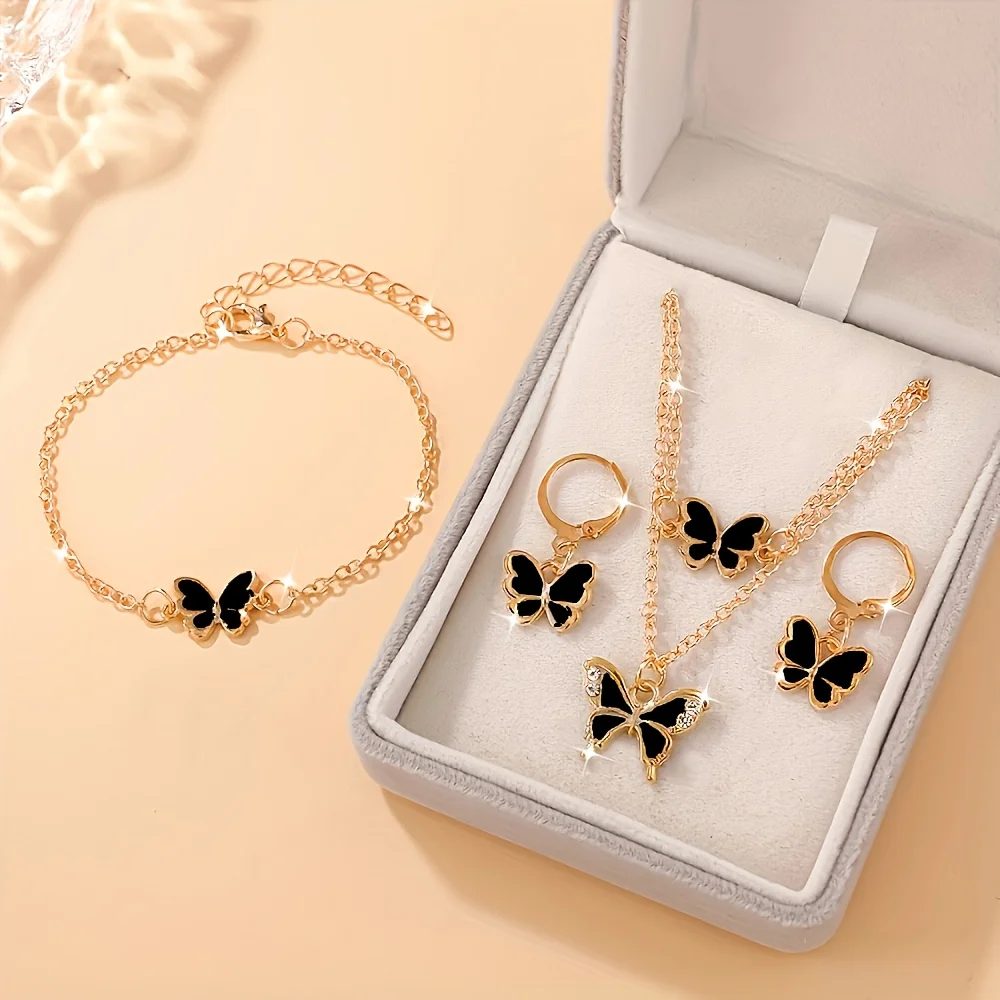 4Pcs Bohemian Women Butterfly Jewelry Set d Necklace Bracelet Earrings Women Daily Accessories Christmas Gifts