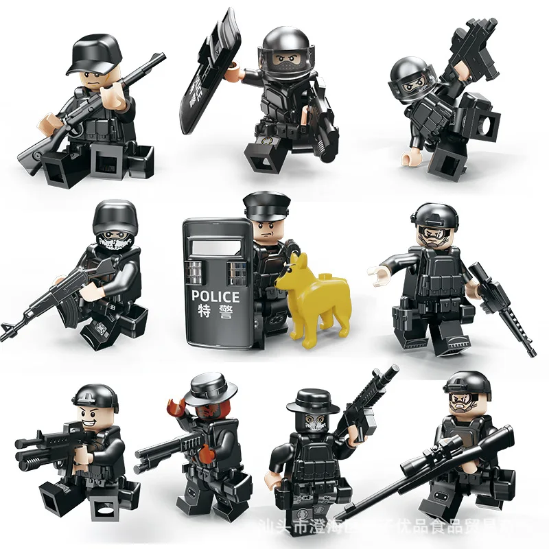 Special forces, weapons shields, military dolls, police, hand-made models, assembled toys, humanoid dolls, birthday gifts.