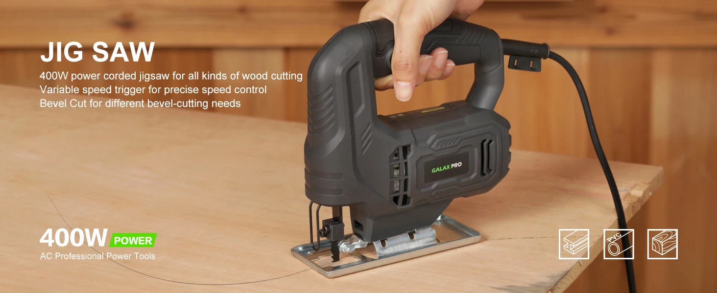 GALAX PRO Stichsäge 400W Leistungsstarker Motor Elektrische Säbelsäge 3000 U/min Einstellbar ±45° ° Abgeschrägter Schnitt für Tischler DIY Holzbearbeitung – Detail 1