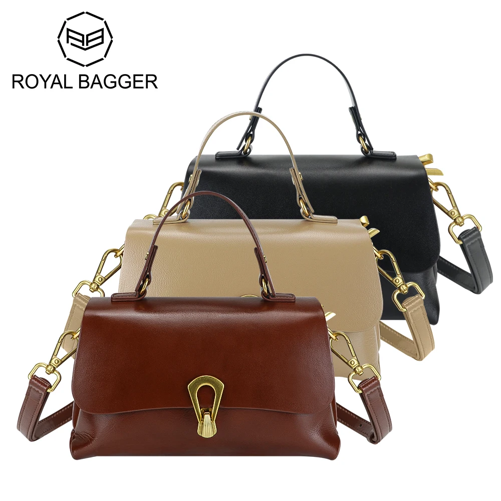 

Royal Bagger Retro Top-Handle Handbags for Women, Genuine Leather Crossbody Bag, Fashion Casual Shoulder Purse 1929