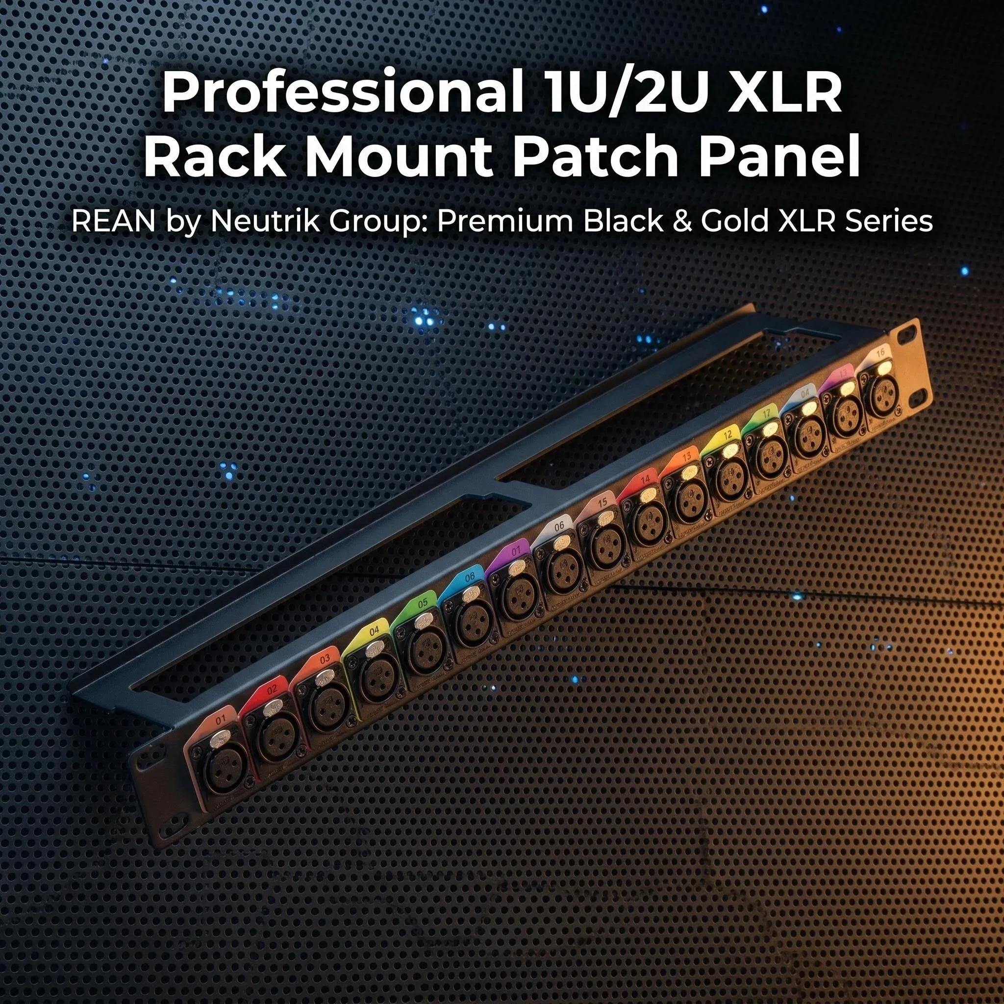 1U16-CH  XLR Audio Patch Panel w/ REAN by Neutrik Gold Sockets, 19