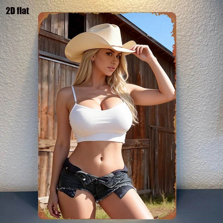 1pc Sign Cowboy Style: Fashionable Cowboy Hat and Shorts Combo with Classic Character Design, Vibrant Colors, Easy Wall-Mount
