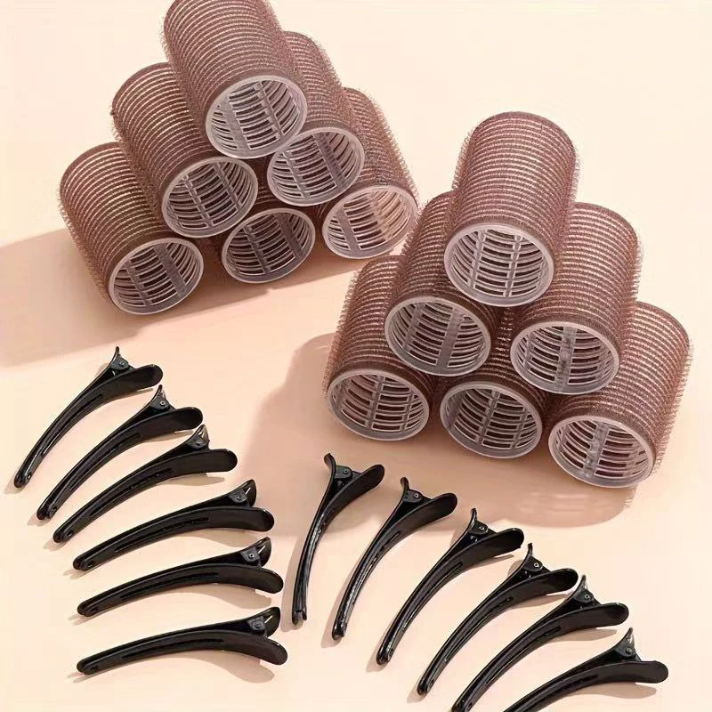 【12Pcs Self Grip Hair Rollers With 12Pcs Hair Clips No Heat Hair Curlers Self-adhesive DIY Hair Bangs Volume Styling Tools】