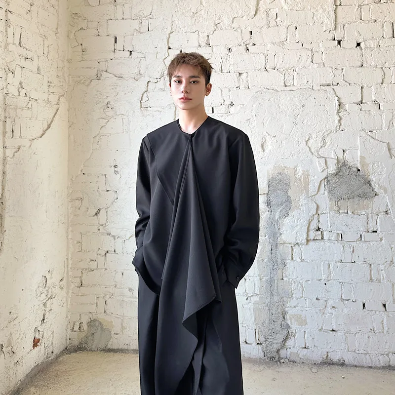 

Весенне-осенняя унисекс рубашка с длинным рукавом, пальто с подплечниками, повседневная свободная модная верхняя одежда, мужская и женская, с круглым вырезом