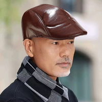 Retro Newsboy Cap Men‘s Casual Forward Hats Fall Winter Pu Beret Hat Four Seasons Can Wear Visors Solid Color Keep Warm Flat Cap