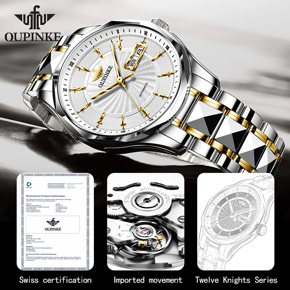 OUPINKE 3172 Automatic Man Watch Hot Sale Imported Movement Tungsten Steel Twelve Knights Luxury Business Mechanical Watches Men