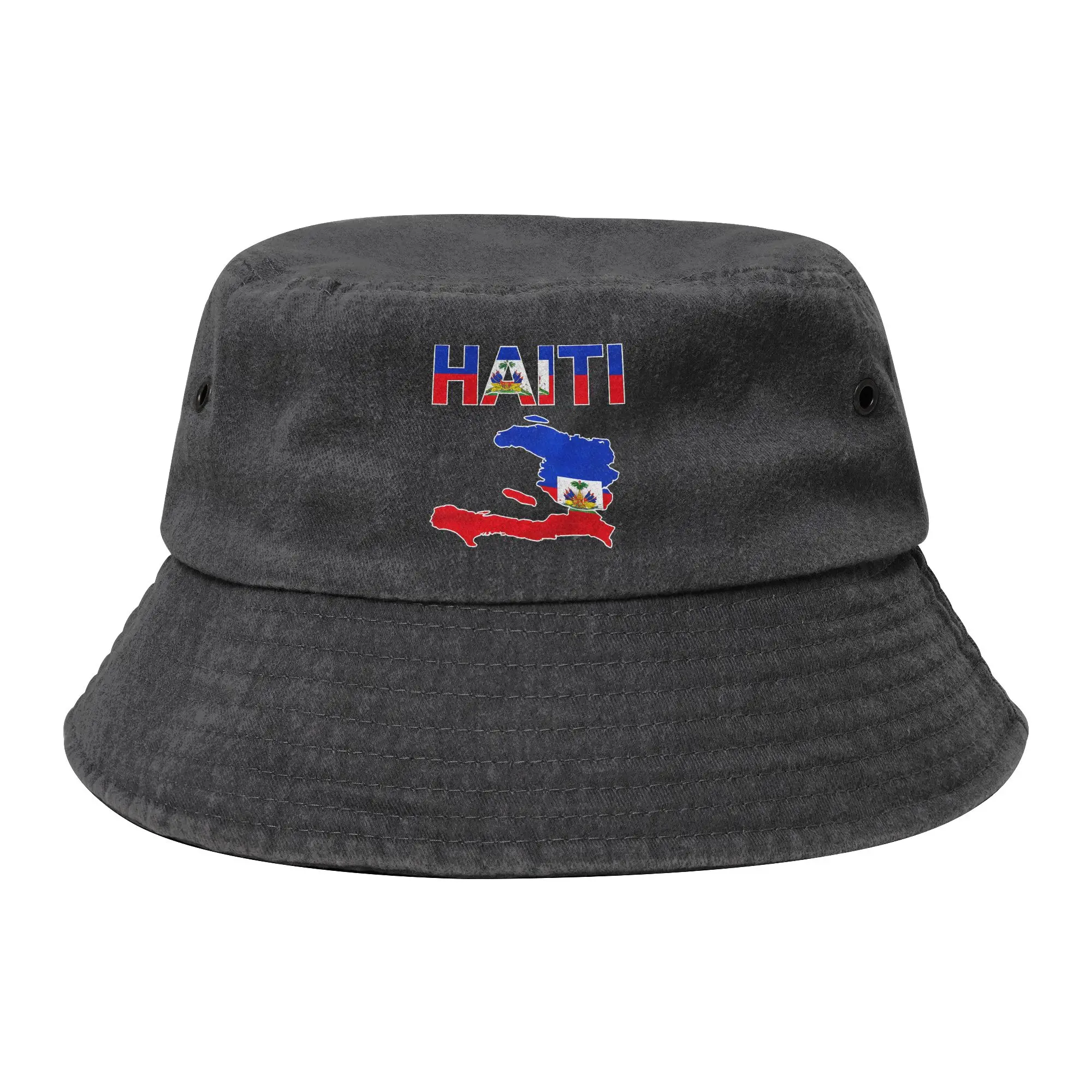 Haiti Flag Unisex Bucket Hats Accessories Denim Cotton Fisherman Cap Vocation Wear Sun Caps