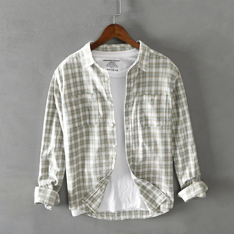 

Men's casual and versatile checkered long-sleeved shirt for spring and autumn, made of 100% cotton, trendy for teenagers.